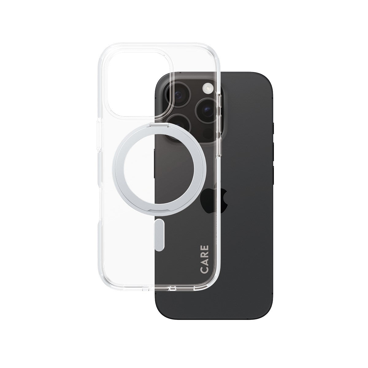 CARE by PanzerGlass® Case Transparent m. Sølv Kickstand & MagSafe iPhone 16 Pro
